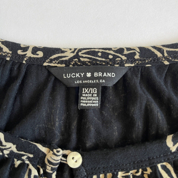 Lucky Brand Peasant Blouse Womens Plus Size 1X Black Floral Boho Western - Picture 4 of 7
